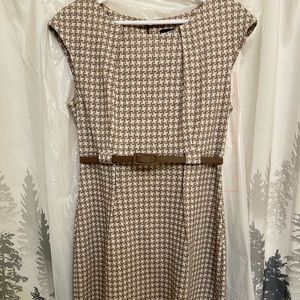 Business attire, beige patterned dress, pencil skirt. Size 10.
